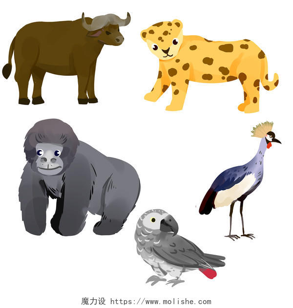 世界动物日手绘卡通动物元素免抠素材